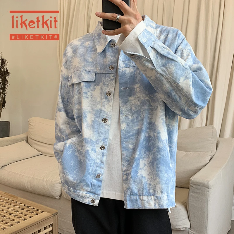 Liketkit Mens Blue Denim Bomber Jas En Jas 2020 Camo Gedrukt Hip Hop Jeans Jas Mannelijke Harajuku Japanse Vintage Streetwear