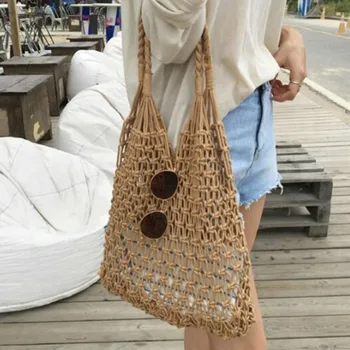 

Women's Handbag Totes Women Shopping Mesh Net Grocery Tote Bag 2020 Cotton Mesh Net String Shopping Bag Women Bag