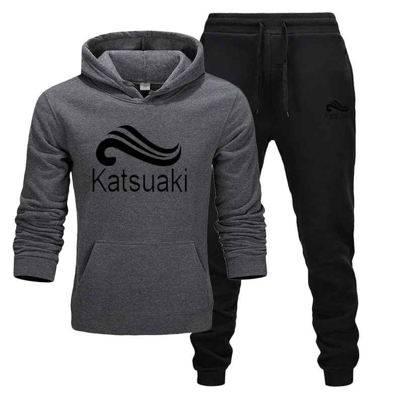 dark gray black Брендовая одежда, мужские повседневные толстовки, пуловер, хлопковый мужской спортивный костюм, толстовки из двух частей+ штаны, спортивная одежда ropa hombre - Цвет: dark gray black