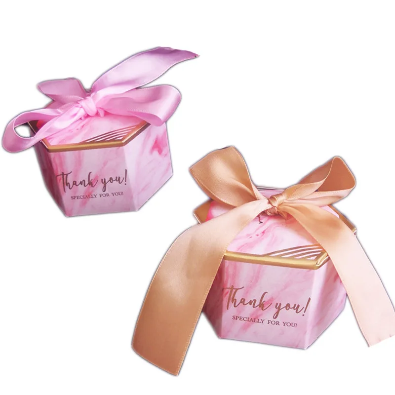 

Creative Hexagonal Gilt Gray Pink Marble Candy Box Wedding Favors Gift Box Baby Shower Birthday Party Decoration For Guests