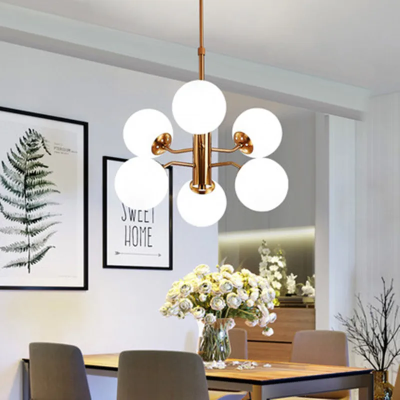 

Led Chandelier Nordic Decor Home Lighting Modern Kitchen Living Room Lamp White Glass Light Fixtures Copper Lustre G9 bulb
