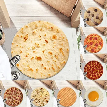 

Funny Non-slip Carpet Round Pizza Tortilla Burrito Poached Egg Floor Mat Rug Carpet Bedroom Kitchen Bathroom Floor Mat Blanket