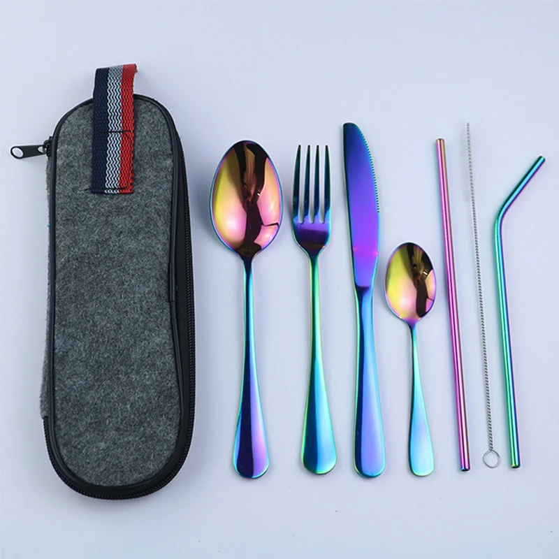 8pcs-s-color-black 8 шт. красочный праздничный набор столовых приборов золотой набор посуды из нержавеющей стали Портативный набор столовых приборов Органайзер набор столовых приборов посуда для путешествий - Цвет: 8pcs-s-color-black