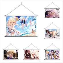 

Genshin Impact Hu Tao Ganyu Fischl Lumine Yoimiya Alloy Fabric Wall Poster Scroll