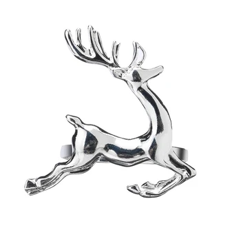 

Christmas Deer Napkin Ring 12Pcs / Circle Silver Napkin Buckle Hotel Wedding Table Decoration