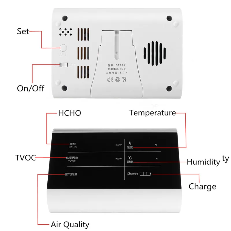 Air Quality Pollution Monitor Formaldehyde Multifunctional Detector Home Indoor Plastic in HCHO TVOC Temperature&Humidity