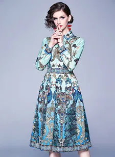 Качественное дизайнерское весенне-летнее платье для подиума, женское винтажное плиссированное платье с воротником, животным павлином и цветочным принтом