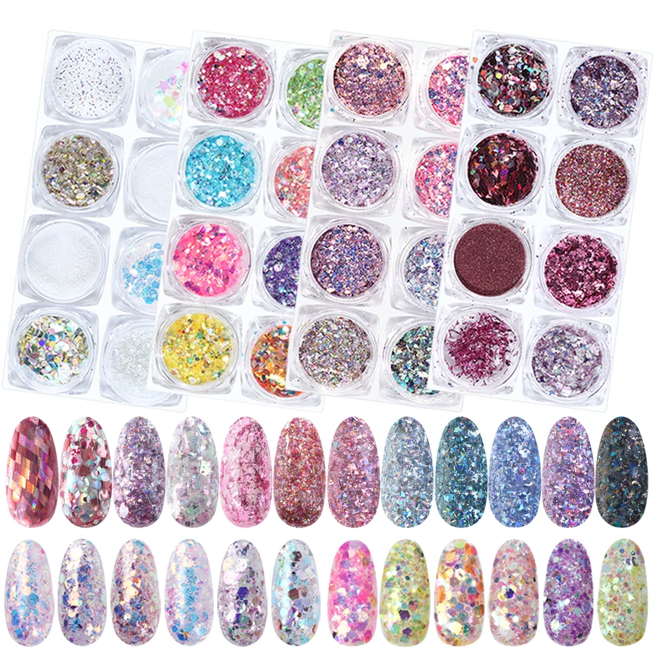 

8 Box/Set Holographic Nail Glitter Powder Set Sparkly Gold Nail Art Pigment Flake DIY Nail Art Decorations Dust Manicure SA1506