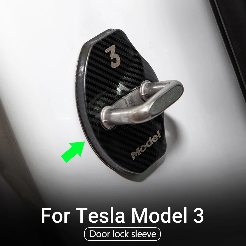 

2020 New Tesla Model Three Car Door Lock Buckle cover Car stickers For tesla model 3 accessories model3 carbon fiber car decorat
