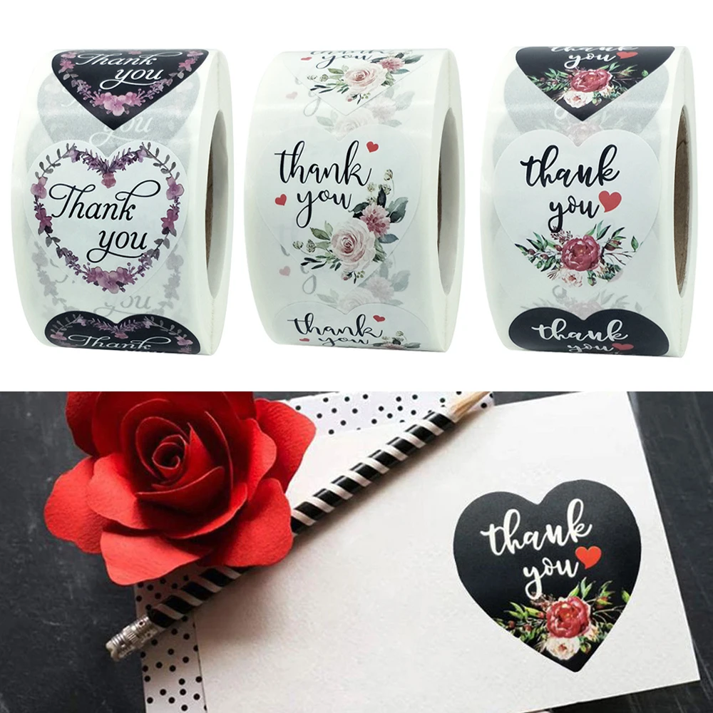 

Flower Love Thank You Paper Sticker Label 500pcs/roll 3.8cm Gift Business Decoration Stationery Sticker