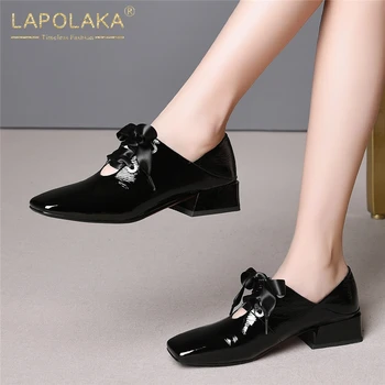

Lapolaka Fashion 2020 Genuine Cow Leather Lace Up Chunky Heels Purple Shoes Woman Pumps Office Lady Pumps Women Shoes
