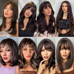 Element All Popular Dark Brown Wigs For Women Short Long Wavy Womens Wig With Bangs Top Quality Synthetic Daily Fashion Hair