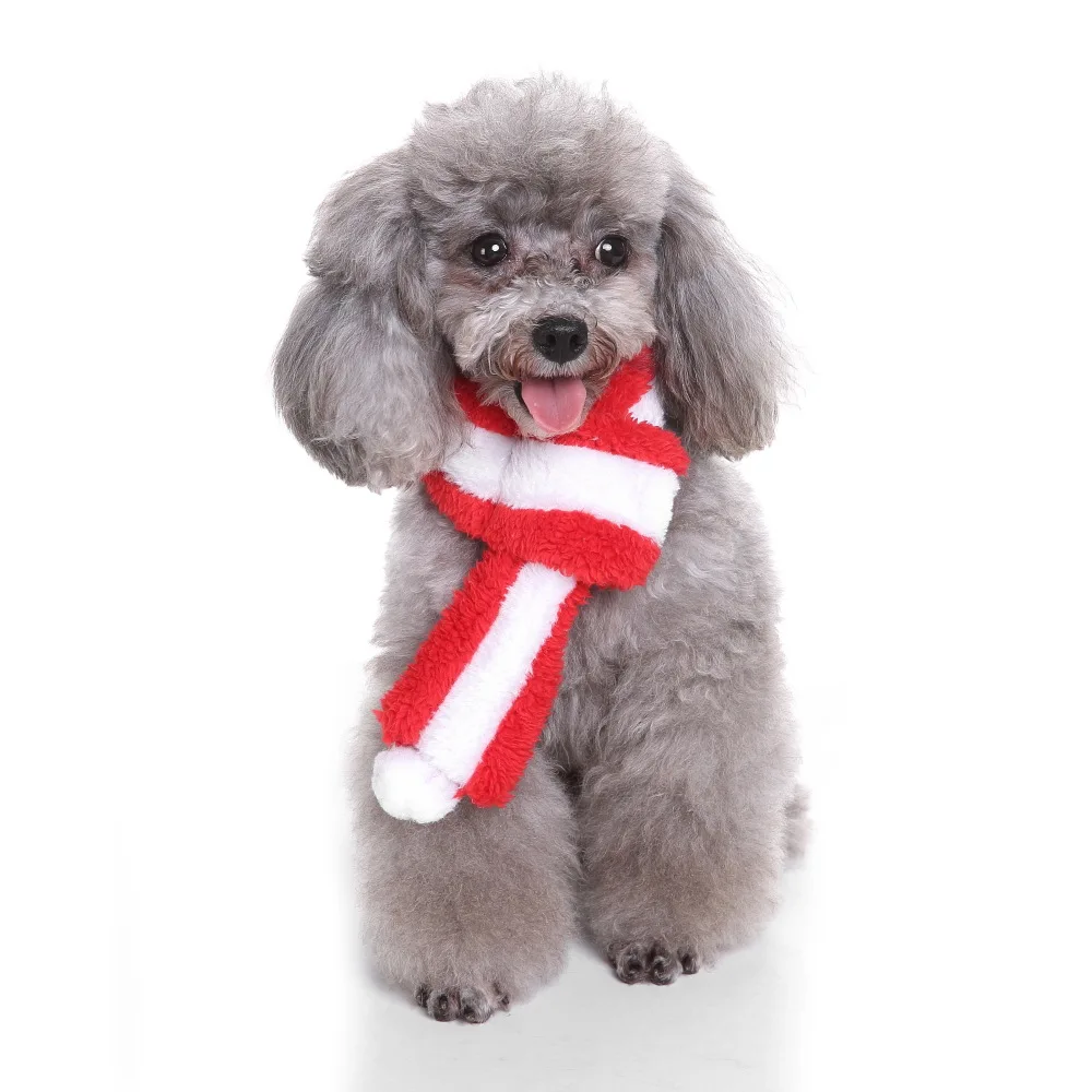 Шарфы для собак, подарок из полиэстера, милый шарф для щенков, Рождественский шарф для питомцев, 4 цвета, теплая Рождественская одежда, ошейники для собак, зима-осень - Цвет: red and white