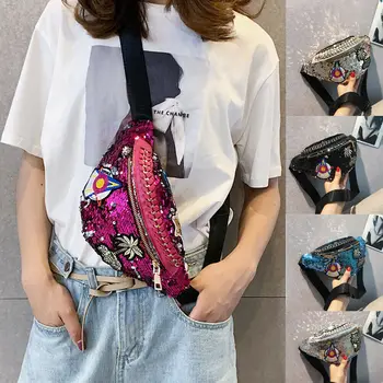 

Fanny Pack Bum Bag Women Glitter Sparkle Sequins Waist Belt Zipper Pouch Travel Holiday Money Wallet
