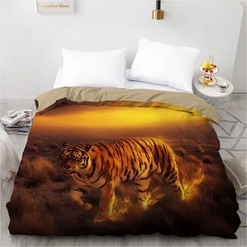 

3D Design Custom Duvet Quilt Comforter Blanket Cover Case Bed Linens Bedding Set Black 140x210cm Animals Tiger Home Textile