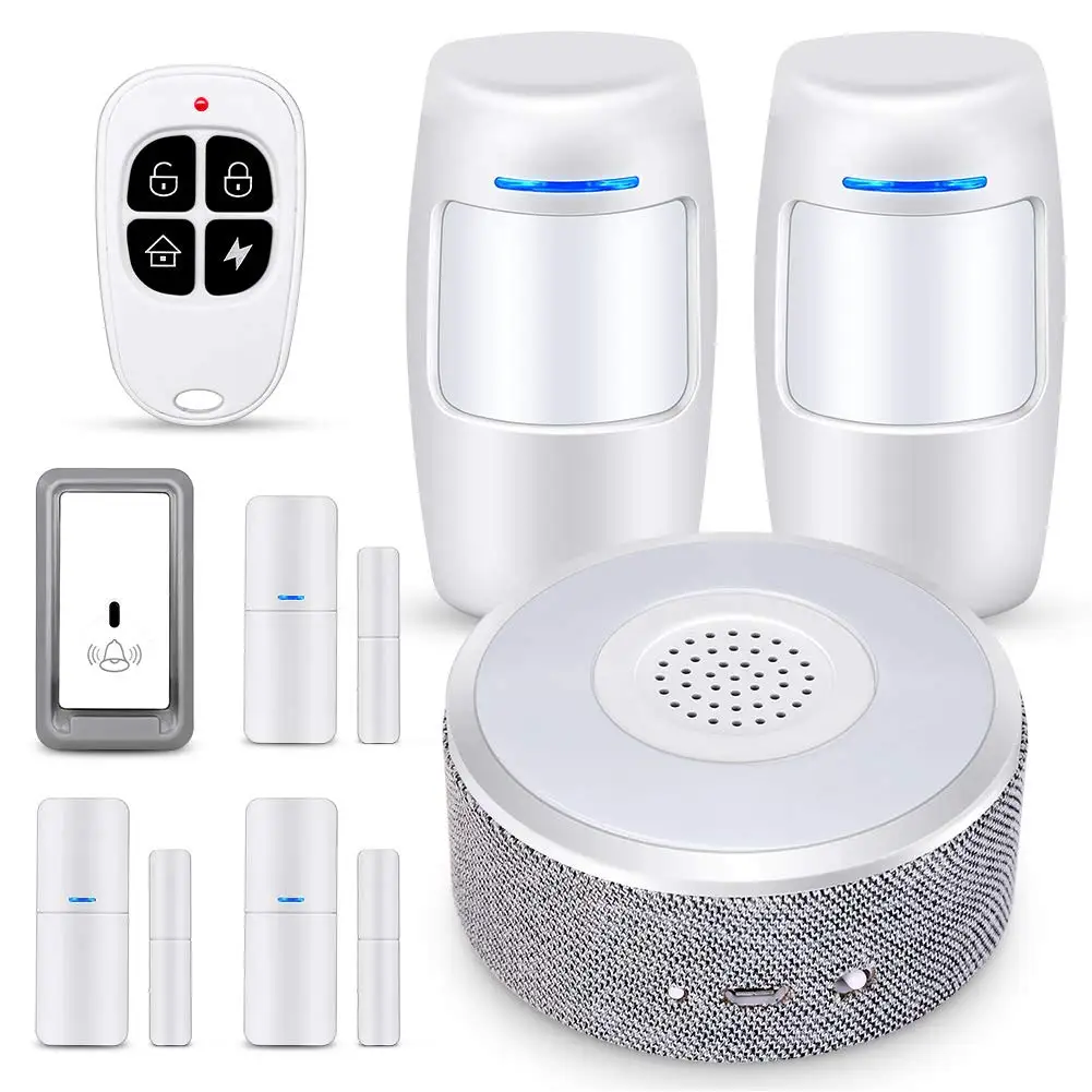 

Smart Security WiFi Alarm System Kit with Door/Window Sensor PIR Motion Sensor Doorbell Button for House Apartment Office