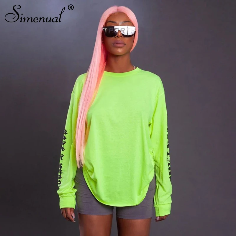 neon yellow Simenual повседневные спортивные толстовки с буквенным принтом, неоновый цвет, модные женские толстовки с капюшоном для тренировок и активного отдыха, осенняя облегающая Толстовка - Цвет: neon yellow