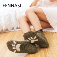 FENNASI, Рождественские теплые носки с принтом, женские зимние Модные новогодние забавные женские носки с когтями кошки, красивые женские носки