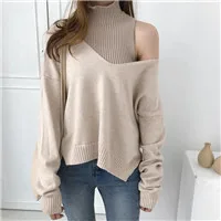 Mooirue-Autumn-Female-Casual-Sweater-Sets-Turtleneck-Slim-Tank-Tops-v-Neck-Loose-Pullovers-Vintage-Solid