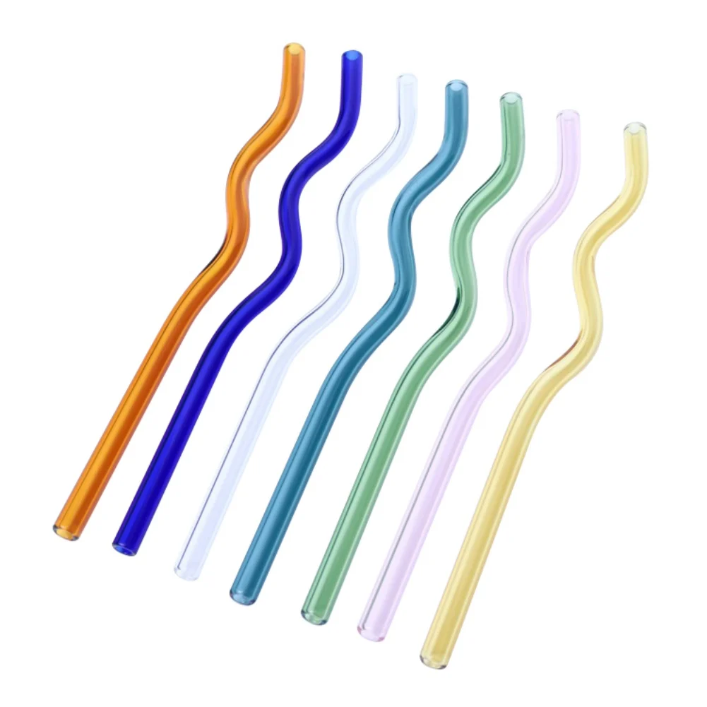 8X200mm Reusable Drinking Straw Borosilicate Glass Straw 1PCS Wavy Colorful Bar Tool Rust Party Accessory drinking straws glass straw set