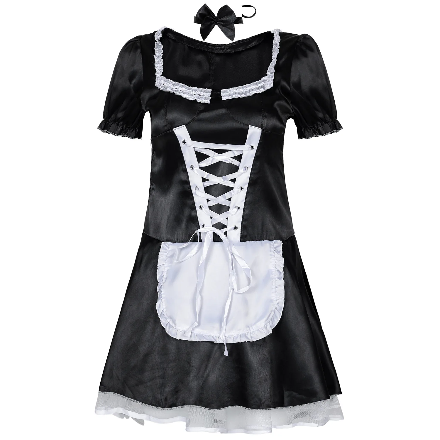 Для взрослых, женская пижама, горничная костюм высокое качество Косплэй Наряд Горничной Леди сценический костюм горничной сексуальное платье для ролевых игр - Цвет: Black