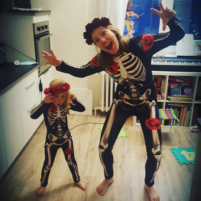 Halloween Dress Scary Costume Rose Skeleton Adult Kids Cosplay Sexy Jumpsuit Carnival Party Baby Girl Rompers Day of The Dead