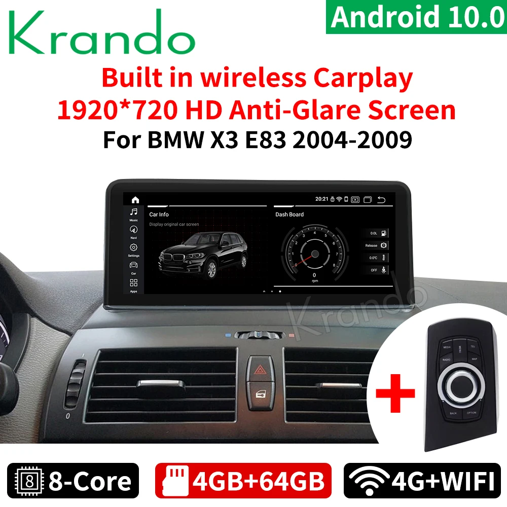 Krando Android Qualcomm 10.0 4G 64G 10.25'' Car Radio for BMW X3 E83 2004-2009 With Idrive Multimedia Player Wireless Carplay