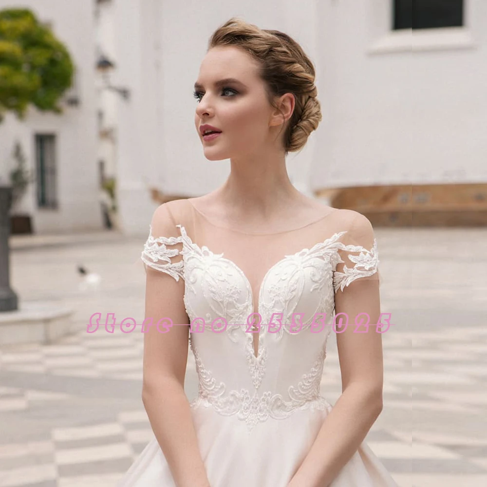 Новое поступление лучшие атласные трапециевидные Свадебные платья Vestido Boda с коротким рукавом и открытой спиной с аппликацией из бисера, свадебные платья размера плюс