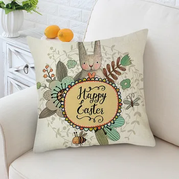 

Happy Easter Pillow Linen Throw Pillow Case Happy Bunny Rabbit Creative Cushion Cover Animal Office Bedroom Cushion Cover