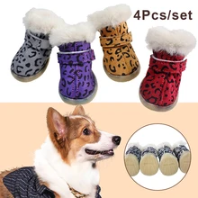 

4pcs/Set Waterproof Pet Dog Shoes Leopard Printed Small Dogs Boots Socks Winter Chihuahua Teddy Puppy Snow Booties