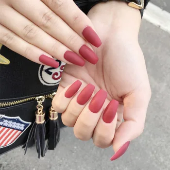 

24pcs/box Red Scrub Medium Length Fake Nail with Glue Fashion Pure Color False Nail Patches Women Manicure acrylic nail products