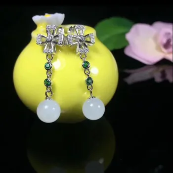 

Beautiful White Jade Earrings Solid 925 Silver Flower Stud Earrings For Women Gemstone Fine Jewelry