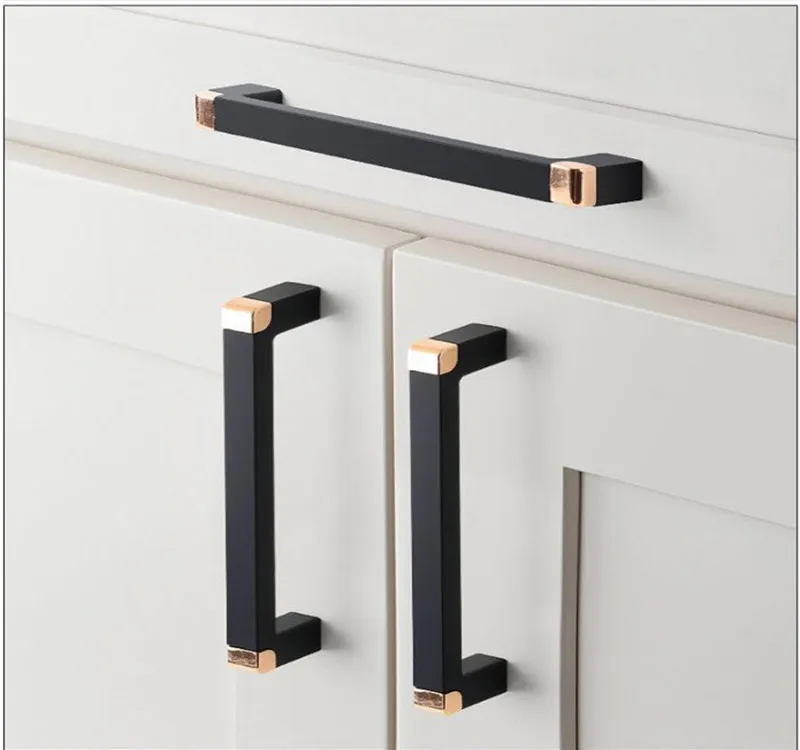 Simple Modern Black Furniture Handle aluminum Kitchen Cabinet Pulls  Gold cupboard  handle Simple Modern Black Handle|Aluminum Cabinet Pulls|Dresser Pulls 