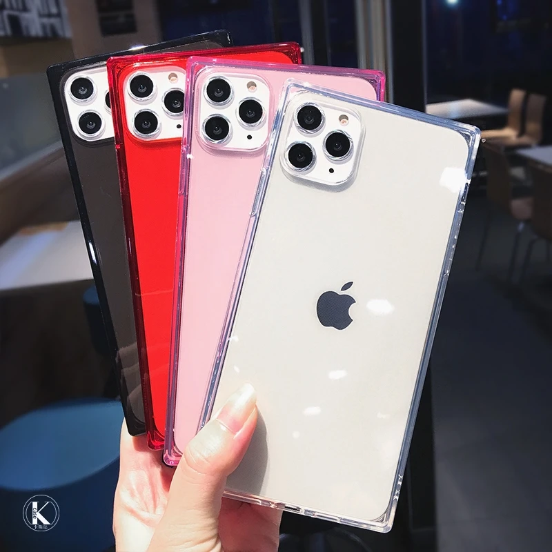 Square Fluorescent Color Transparent Phone Case For iPhone 15 Pro Max 14 13 12 11 X XS XR 7 8 Plus SE Clear Soft Silicone Cover