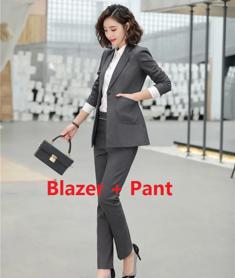 Blazer and Pant Set Формальный Женский черный блейзер женские деловые костюмы со штанами и курткой наборы рабочая одежда офисный униформенный стиль - Цвет: Blazer and Pant Set