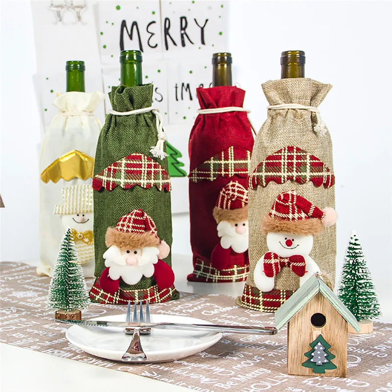 

Christmas Decorations Burlap Christmas Wine Bottle Wine Bag Christmas Dress Up Burlap Christmas Bottle Set A1