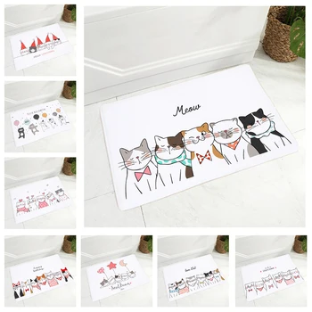 

Nordic Style Cute Cartoon Cat Non-Slip Print Soft Flannel Carpet Decor Happy Holiday Floor Door Mat for Hallway 40x60cm Doormat