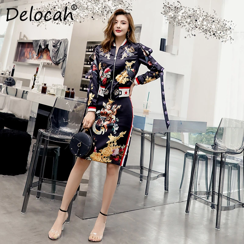 Delocah Nieuwe Vrouwen Herfst Vintage Sets Runway Fashion Lange Mouwen Kralen Tops En Karakter Gedrukt Midi Rok Twee Stukken Set Delocah Nieuwe Vrouwen Herfst Vintage Sets Runway Fashion Lange Mouwen Kralen Tops En Karakter Gedrukt Midi Rok Twee Stukken Set