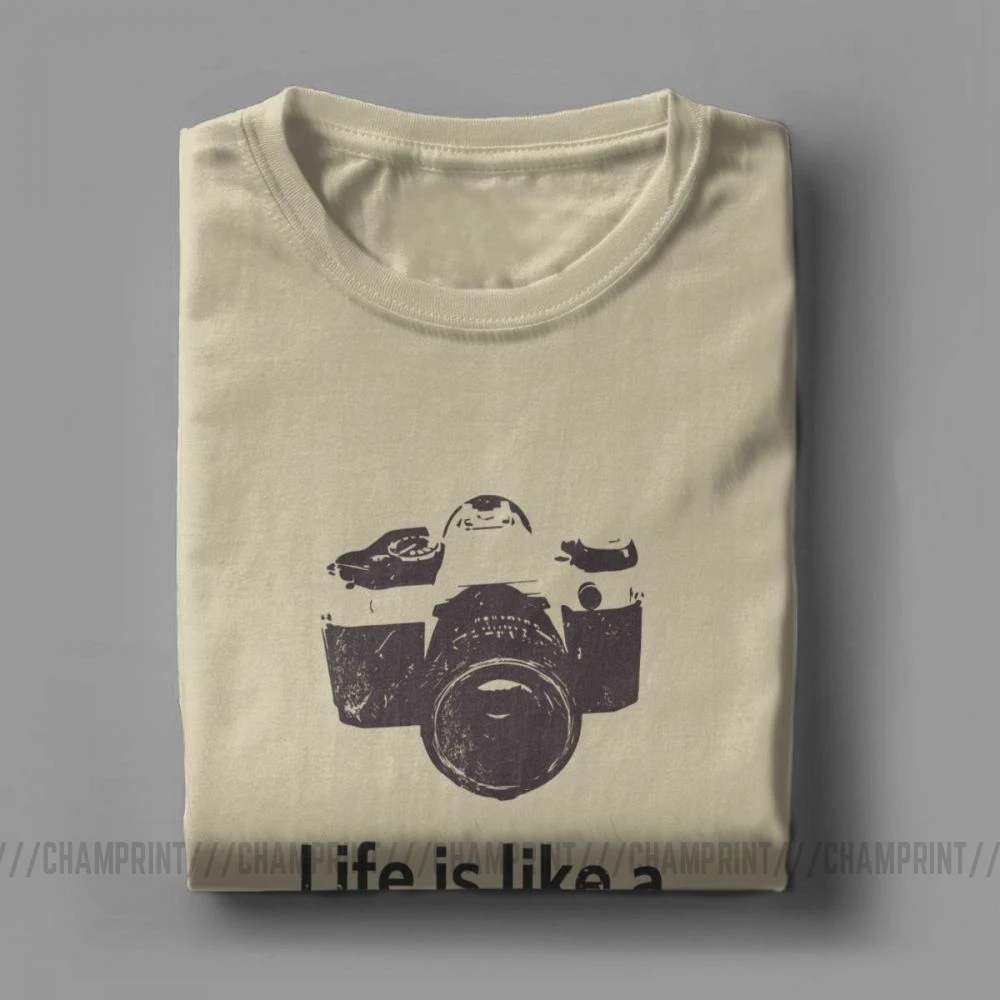 Vintage Chic Life Is Like A Camera Cotton Graphic T-Shirt for Men - Short Sleeve Tees, Plus Size Available