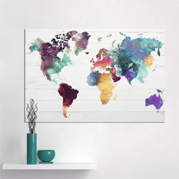 

Colorful Map Painting Canvas painting watercolor world Global map decoration wall art printing picture poster