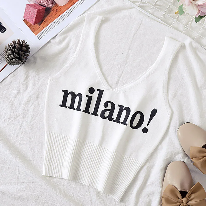 Женские Модные майки с буквенным принтом milano, сексуальный шикарный укороченный топ, женский белый короткий летний топ, хлопковые однотонные майки Короткие