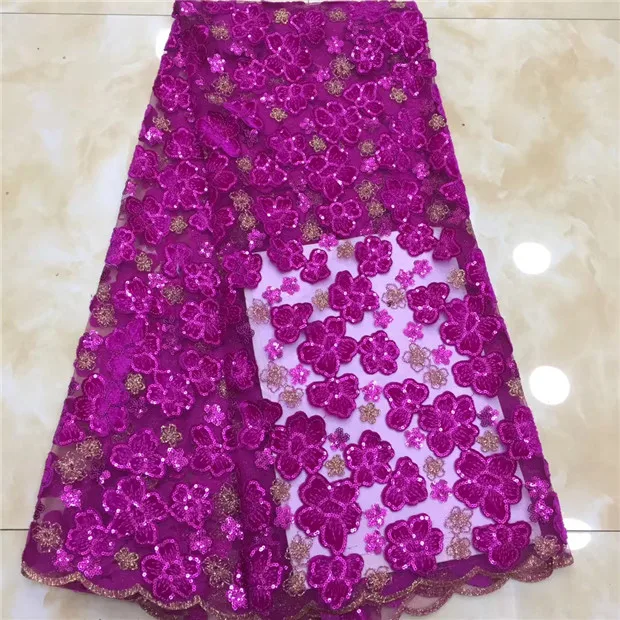 

(5yards/pc) Fuchsia Color African sequins French net lace fabric with very beautiful embroidery sequins for party dress X8