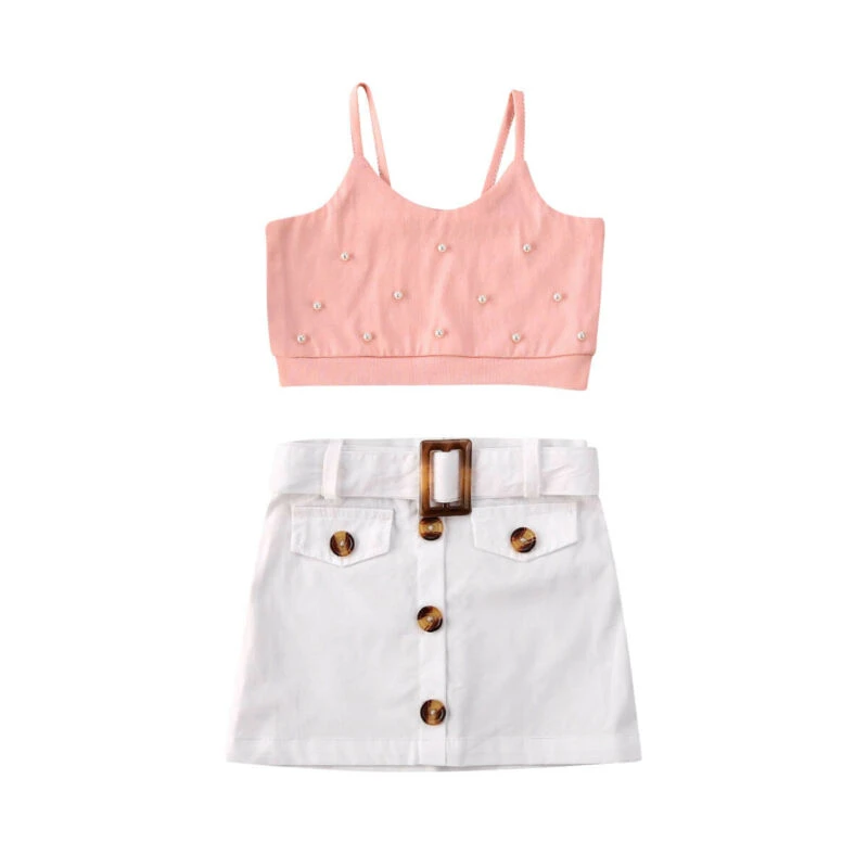 Kid Baby Girls Sleeveless Crop Tops Short Skirt Summer Pink White 2pcs  Outfit - Children's Sets - AliExpress