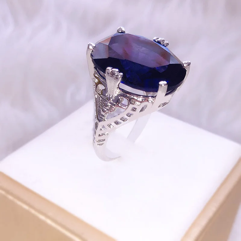 Целлюлозное элегантное простое выдолбленное кольцо для женщин овальной формы аметист Серебро 925 ювелирные изделия эллиптические экстра большие драгоценные камни