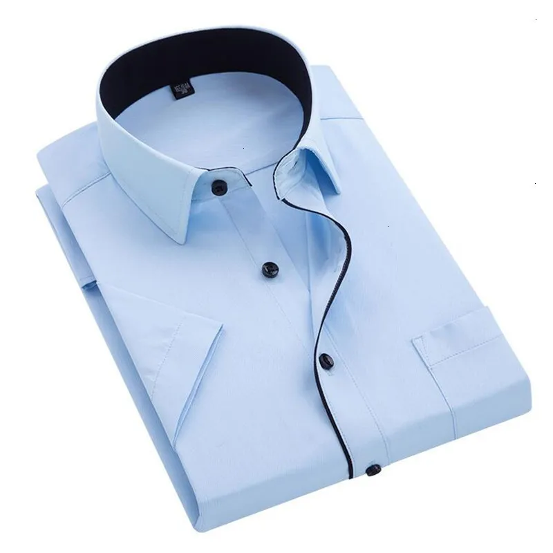 2019 Zomer Mode Nieuwe mannen casual Revers Zwarte Katoenen Korte Mouw деловая тонкая рубашка/mannen Non-ijzer Werk рубашка