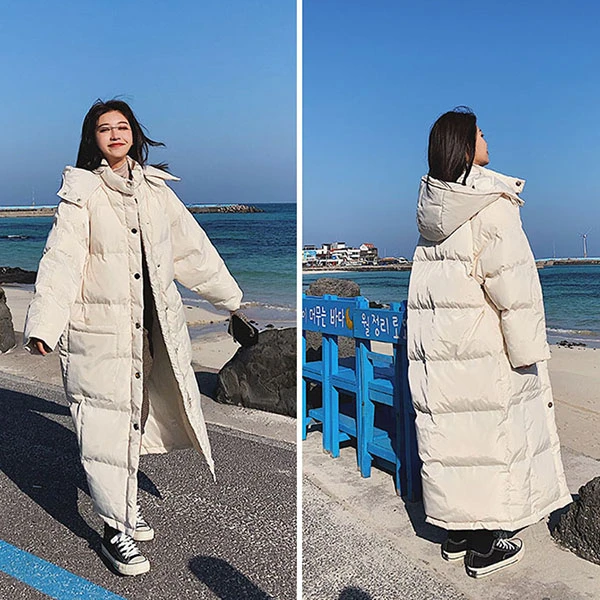 beige Зимняя женская парка из хлопка на пуху теплая куртка с капюшоном Большие размеры х-Длинная утепленная верхняя одежда черное пальто Casaco Feminino MY127 - Цвет: beige