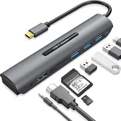 Adaptador multipuerto USB C 9 en 1 para MacBook Pro, 4K con HDMI, puertos USB 3,0 y USB A, lector de tarjetas SD/TF