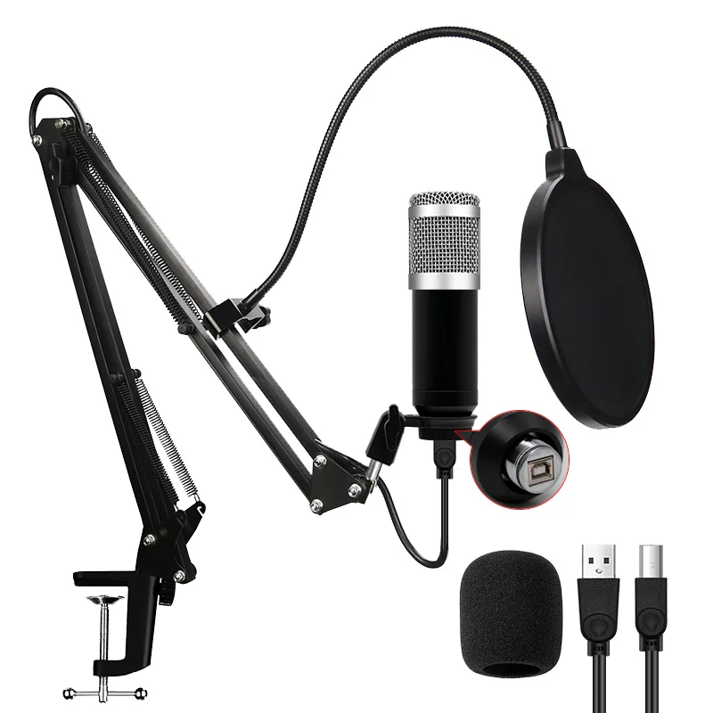 Computer Usb Streaming Podcast Pc Microphone Professional Studio Cardioid Condenser Mic Kit with Sound Card Boom Arm Shock Mount