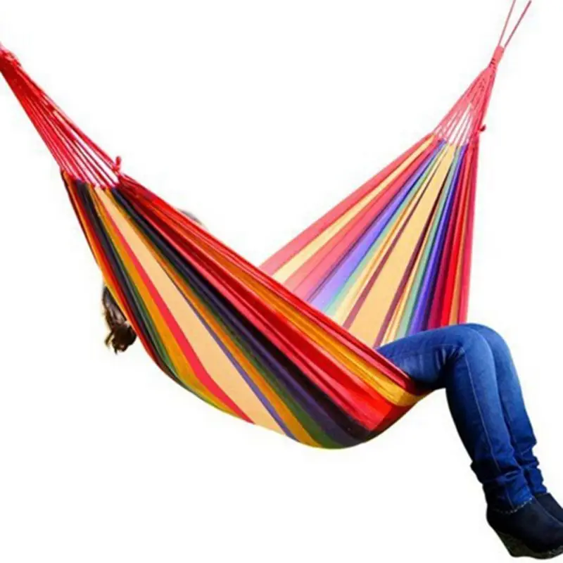 

Camping 190*100mm 2 Persons Striped Hammock Outdoor Leisure Bed Thickened Canvas Hanging Bed Sleeping Swing Hammock 2 Color