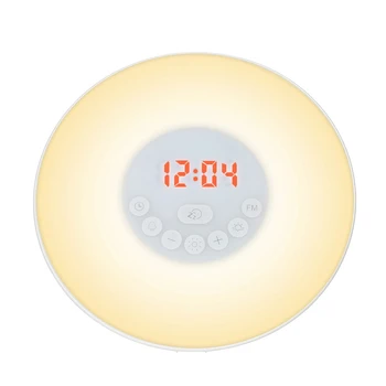 

New Digital Clock with FM Radio Wake Up Light Alarm Clock Sunrise Sunset 7 Color Light 6 Nature Sound Snooze Function Touch Cont